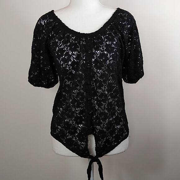 French Laundry Tops - French Laundry Women's Black Lace Top Tie Waist M